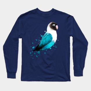 Dramabite Masked Lovebird, Black-masked Lovebird, Collared Lovebird watercolor (Agapornis personatus)  Blue Parrot Bird Long Sleeve T-Shirt